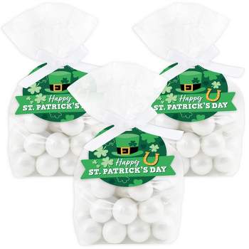 Big Dot of Happiness Shamrock St. Patrick's Day - Saint Paddy’s Day Party Clear Goodie Favor Bags - Treat Bags With Tags - Set of 12