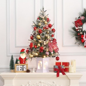 3ft Pre-assembled Lights Snowflake Christmas Tree, Small Artificial Christmas Tree with Elk Light Base and 78 LED Lights, 8 Lighting Modes Hinged - 1 of 4