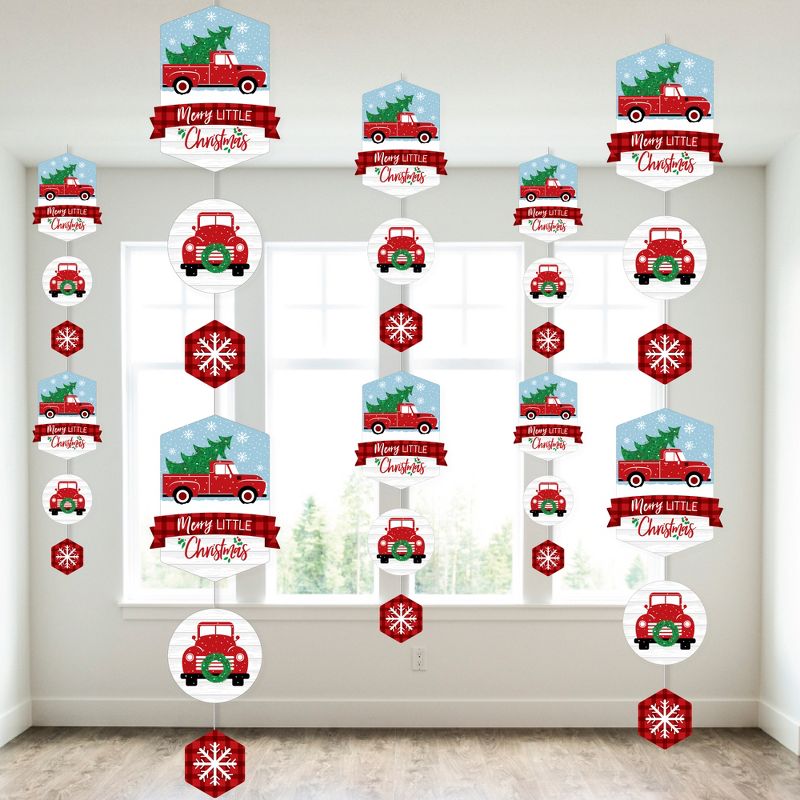 Big Dot of Happiness Merry Little Christmas Tree - Red Truck Christmas Party DIY Dangler Backdrop - Hanging Vertical Decorations - 30 Pieces, 1 of 9