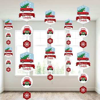 Big Dot of Happiness Merry Little Christmas Tree - Red Truck Christmas Party DIY Dangler Backdrop - Hanging Vertical Decorations - 30 Pieces