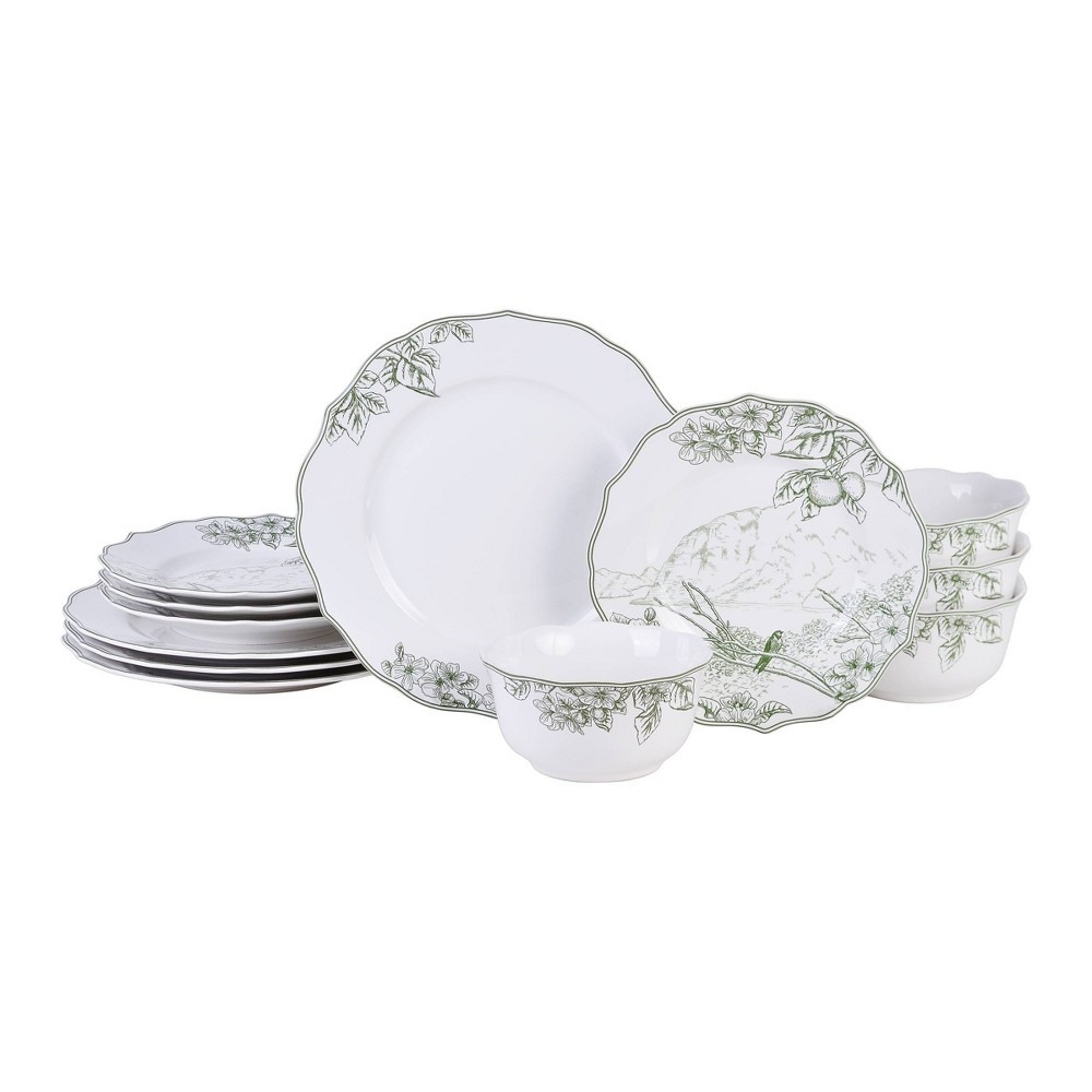 Photos - Glass 222 Fifth 12pc Hudson Valley Dinnerware Set Green/White