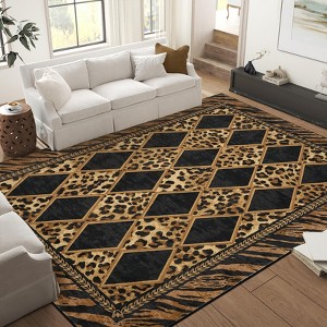 Checkered Area Rugs for Living Room Washable, Soft Low Pile Non-Slip Leopard Print Indoor Carpet Rugs for Entryway Bedroom Dining Room - 1 of 4