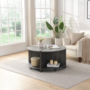 4 Piece of Detachable Coffee Table Round,Industrial Coffee Table,2-Tier Coffee Table With Storage-Cuddlewood - 1 of 4