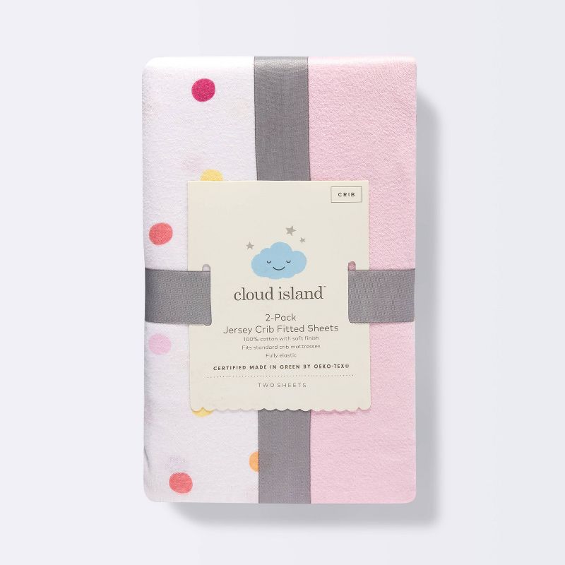 Fitted Jersey Crib Sheet 2pk - Cloud Island&#8482; Multi Dot and Solid Pink, 5 of 6
