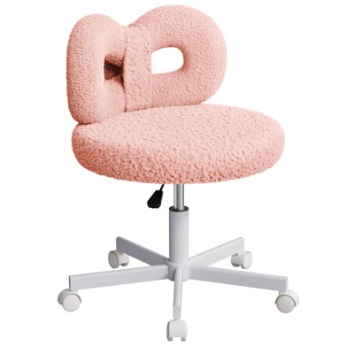 ROOMTEC Vanity Chair with Wheels, Swivel Makeup Chair,Bedroom Height Adjustable Chair with Upholstered and Cute Bow Backrestst
