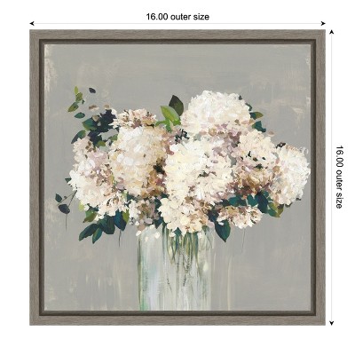 White Hydrangea in Vase Canvas Wall Art with Grey Frame