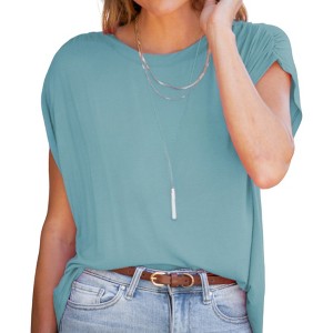 Amaryllis Women's Ruched Gathered Shoulder Top Soft Comfortable Fabric Trendy Relaxed Stylish Casual Versatile Fit - 1 of 4