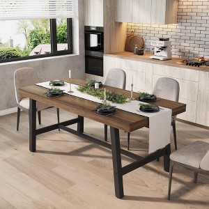 Rustic Wood 63" Large Long Dining Table for 6, Industrial Rectangle Kitchen Table with Sturdy Black Metal Legs for Living Room and Dining Room - 1 of 4