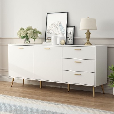 FUFU&GAGA White Modern 2-door Sideboard Storage Cabinet with 3 Drawers
