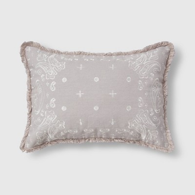 12"x18" Lumbar Embroidered Bandana Throw Pillow Gray - NFC Home