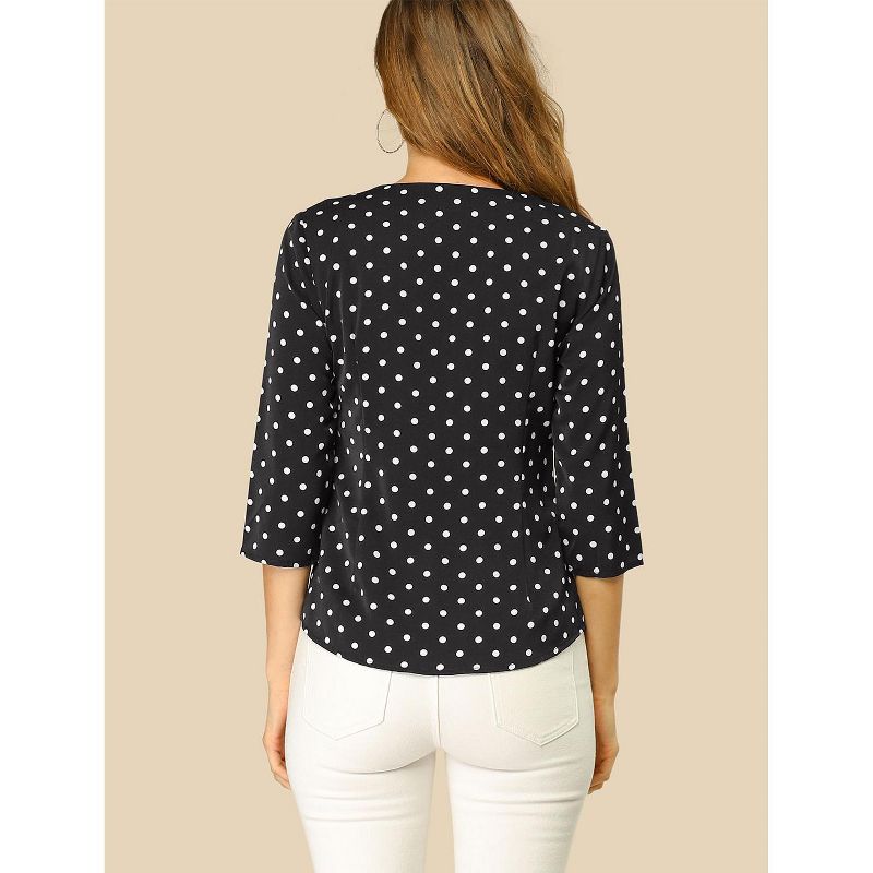 Allegra K Women's Polka Dots 3/4 Sleeve Casual Button Front Shirt, 6 of 8