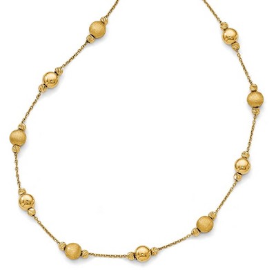 Black Bow Jewelry Multi Finish 6mm Bead Station Necklace in 14k Yellow Gold, 17 Inch