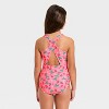 Girls' Strawberry Patch One Piece Swimsuit - Cat & Jack™ Coral Pink/Green - 2 of 3