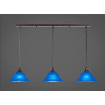 Toltec Lighting Any 3 - Light Chandelier in  Bronze with 10" Blue Italian  Shade