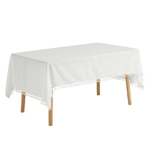 Unique Bargains Banquet Dinner Rectangle Polyester Tassels Wrinkle Tablecloth - 1 of 4