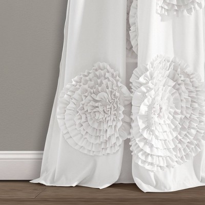 White Sheer Polyester Rod Pocket Curtain Panel with Ruffled Flowers