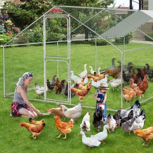 Chicken Coop with Waterproof & Anti-UV Cover, Large Metal Chicken Coop Run, Walk-in Poultry Cage with Double Door, Heavy Duty Outdoor Hen House - 1 of 4