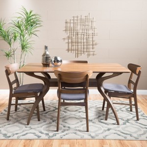 GDFStudio Isador Mid-Century Modern Fabric Upholstered Wood 5 Piece Dining - 1 of 4