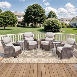 Outdoor Swivel Rocker Chair with 6 Inch Thick Cushion 2 in 1 Porch Glider Swivel Chair - Wicker Patio Furniture Patio Swivel Glider Seating - 1 of 4