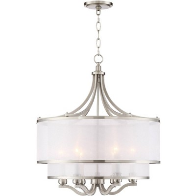 Brushed Nickel 26" Drum Pendant Chandelier with White Organza Shade