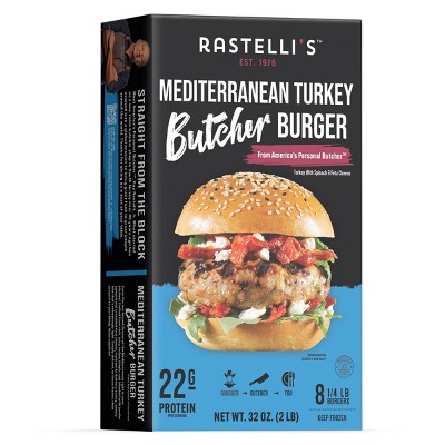 Rastelli's Mediterranean Turkey Butcher Burger with Spinach and Feta - Frozen - 2lbs/6ct