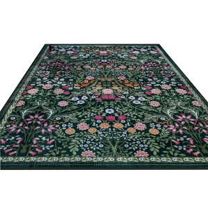 Itopfox Floral Washable Vintage Soft Boho Non-Slip Carpet Indoor Floor Stain Resistant Carpets for Bedroom Dining Room Farmhouse Home Dark Green - 1 of 4