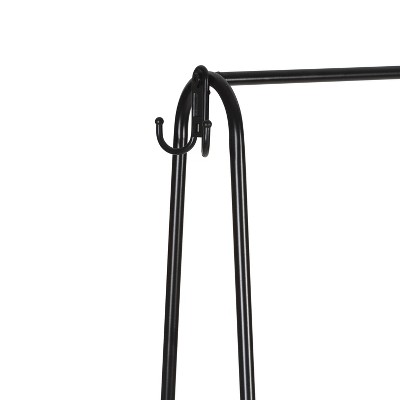Black Metal Freestanding Clothing Rack with Shelves and Hooks