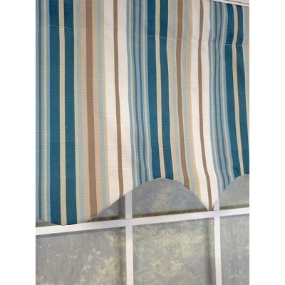 Elisa Stripe Blue and Beige Cotton Rod Pocket Valance