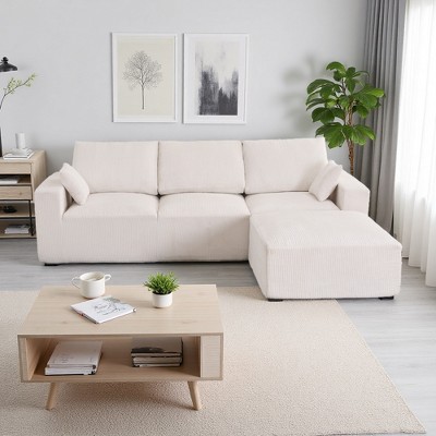 113" Corduroy L-Shaped Modular Convertible Sectional Sofa with Chaise & Ottoman