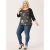 Agnes Orinda Women's Plus Size Round Neck 3/4 Raglan Sleeves Floral Printed Dressy Casual Peasant Tops - 3 of 4