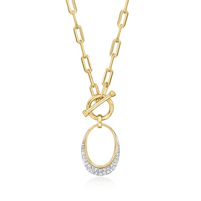 Ross-Simons 0.20 ct. t.w. Pave Diamond Oval Toggle Necklace in 18kt Gold Over Sterling and Sterling Silver