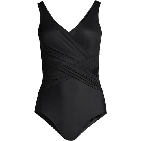 Lands' End Women's Ddd-cup Slendersuit Tummy Control Chlorine Resistant  Wrap One Piece Swimsuit - 18 - Black : Target