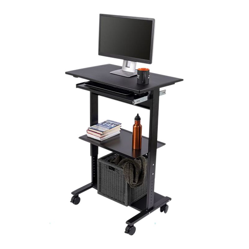 Stand Up Desk Store Mobile Rolling Adjustable Height Standing Workstation with Printer Shelf and Slideout Keyboard Tray, 1 of 5