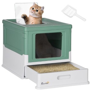 PawHut Hooded Cat Litter Box with Scoop, Enclosed Cat Litter Tray with Front Entry, Top Exit, Portable Pet Toilet with Large Space - 1 of 4