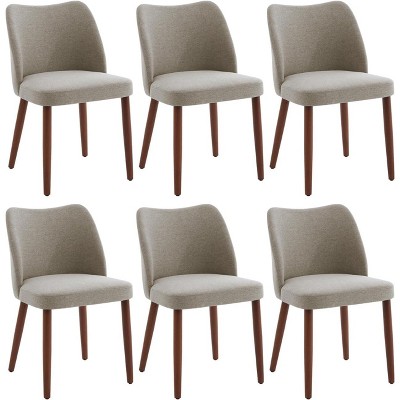 Wooden Dining Chair, Linen Upholstered Kitchen Chair with Sold Wood Legs, Wing Backrest, Thick Cushions