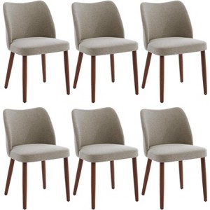 Wooden Dining Chair, Linen Upholstered Kitchen Chair with Sold Wood Legs, Wing Backrest, Thick Cushions - 1 of 4