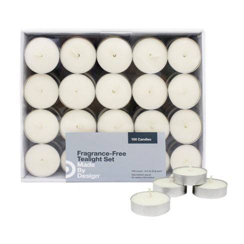 100pc White Unscented Wax Tea Lights Candles with 4 Hour Burn Time