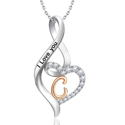 Molenia Heart Initial Necklace for Women, 925 Sterling Silver Heart Letter Pendant Necklace for Her, Fine Jewelry Necklace Gifts for Her Wife Women