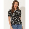Allegra K Women's Floral Peter Pan Collar Lace Trim Ruffle Sleeve Blouses - 2 of 4