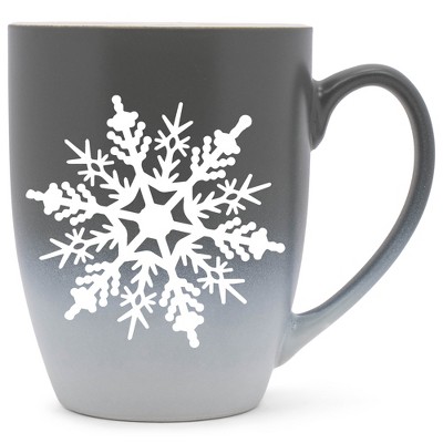 Elanze Designs Snowflake Bold Line Two Toned Ombre Matte Gray and White 12 ounce Ceramic Stoneware Coffee Cup Mug
