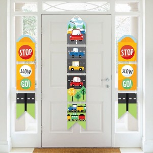 Big Dot of Happiness Cars, Trains, and Airplanes - Hanging Vertical Paper Banners - Transportation Birthday Party Wall Decoration - Indoor Door Decor - 1 of 4