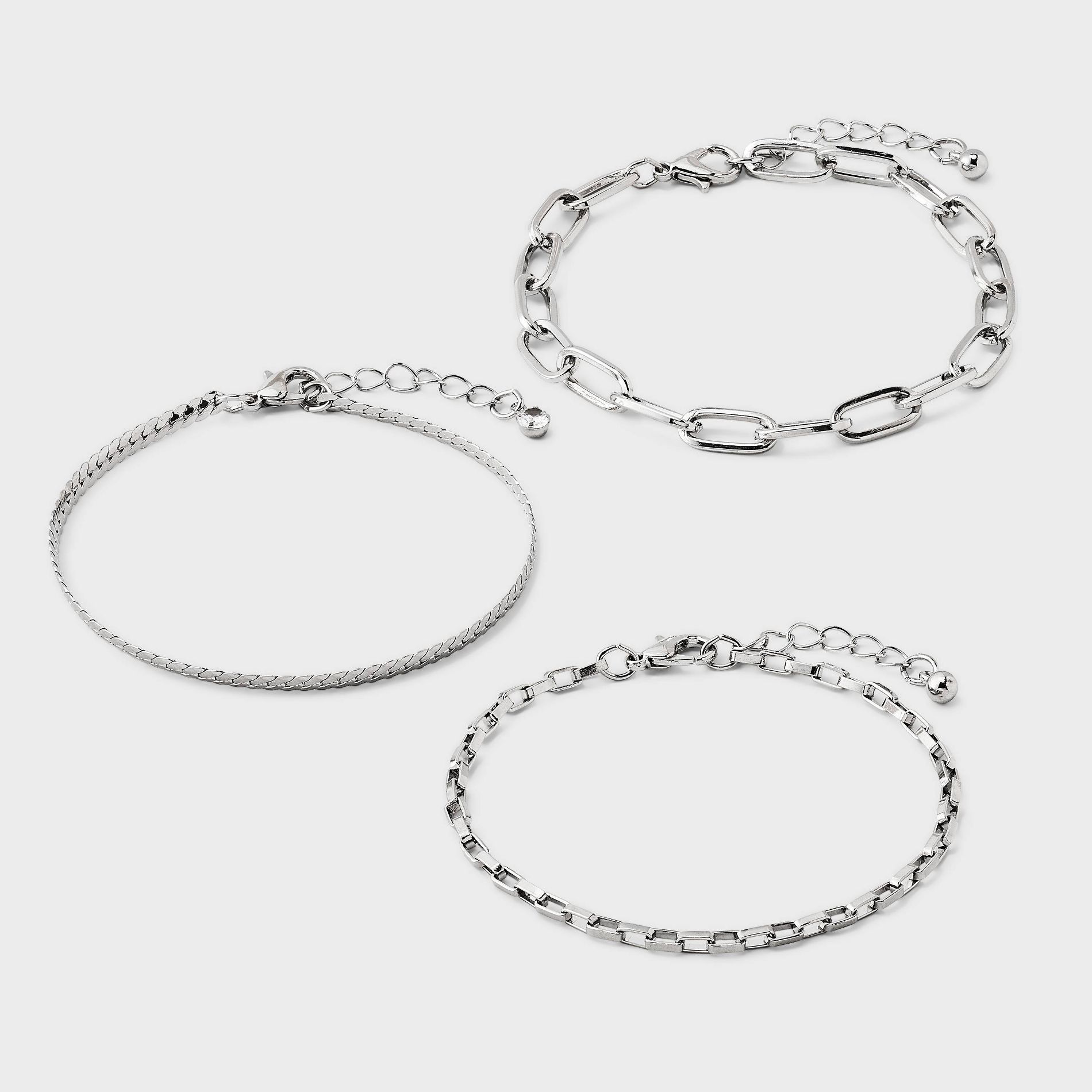 Paper Clip Chain Bracelet Set 3pc - A New Day™ Silver