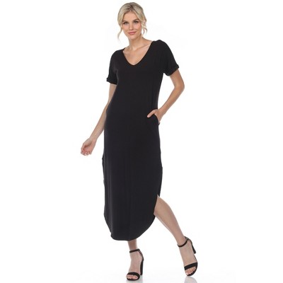 Women's Short Sleeve V-neck Maxi Dress Black Large - White Mark : Target