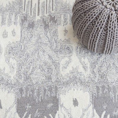 Silk Road Inspired Hand-Tufted Wool Area Rug in Light Grey - 3' x 5'