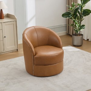 GDFStudio Alejandro Mid-Century Modern Top-Grain Leather Swivel Accent Chair with Rivet Detailing - 1 of 4