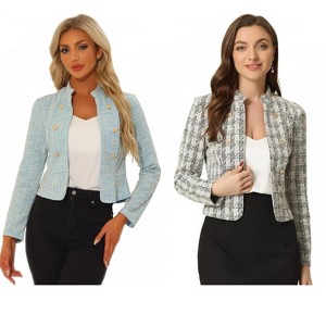 INSPIRE CHIC Women's Tweed Stand Collar Business Open Front Cropped Jacket 2 Packs - 1 of 4