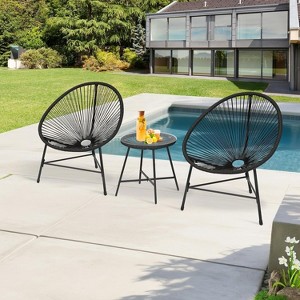 3-Piece Outdoor Seating Acapulco Chair Set, Modern Patio Furniture Set With Woven Rope Chairs and Glass Top Table for Deck, Balcony, Poolside - 1 of 4