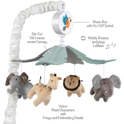 Cream and Gray Velour Jungle Friends Musical Baby Crib Mobile