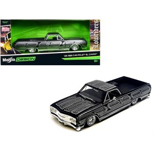 1965 Chevrolet El Camino Lowrider Black Metallic with Silver Graphics "Lowriders" Series 1/25 Diecast Model Car by Maisto - 1 of 3