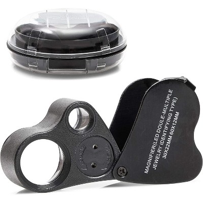 30X 60X Black Illuminated Magnifier, Foldable Jewelry Eye Loupe Magnifier with Bright LED Light for Gems, Coins, Stamps